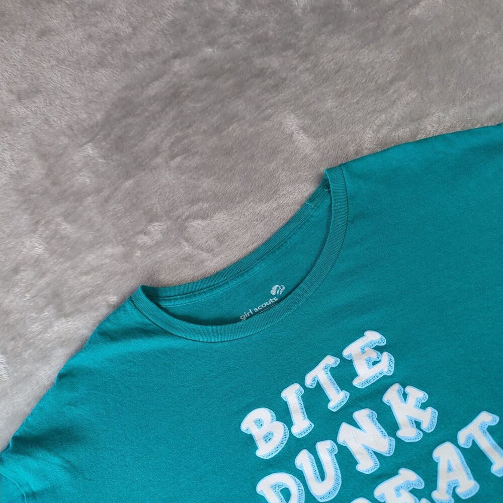 Girl Scouts Cookies Womens 2XL Shirt Teal Green Bite Dunk Repeat Graphic Tee 2X